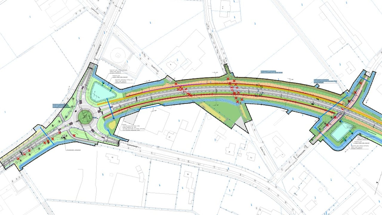 De geplande nieuwe rotonde op de hoek Brabantstraat/Zeelandsedijk in Volkel