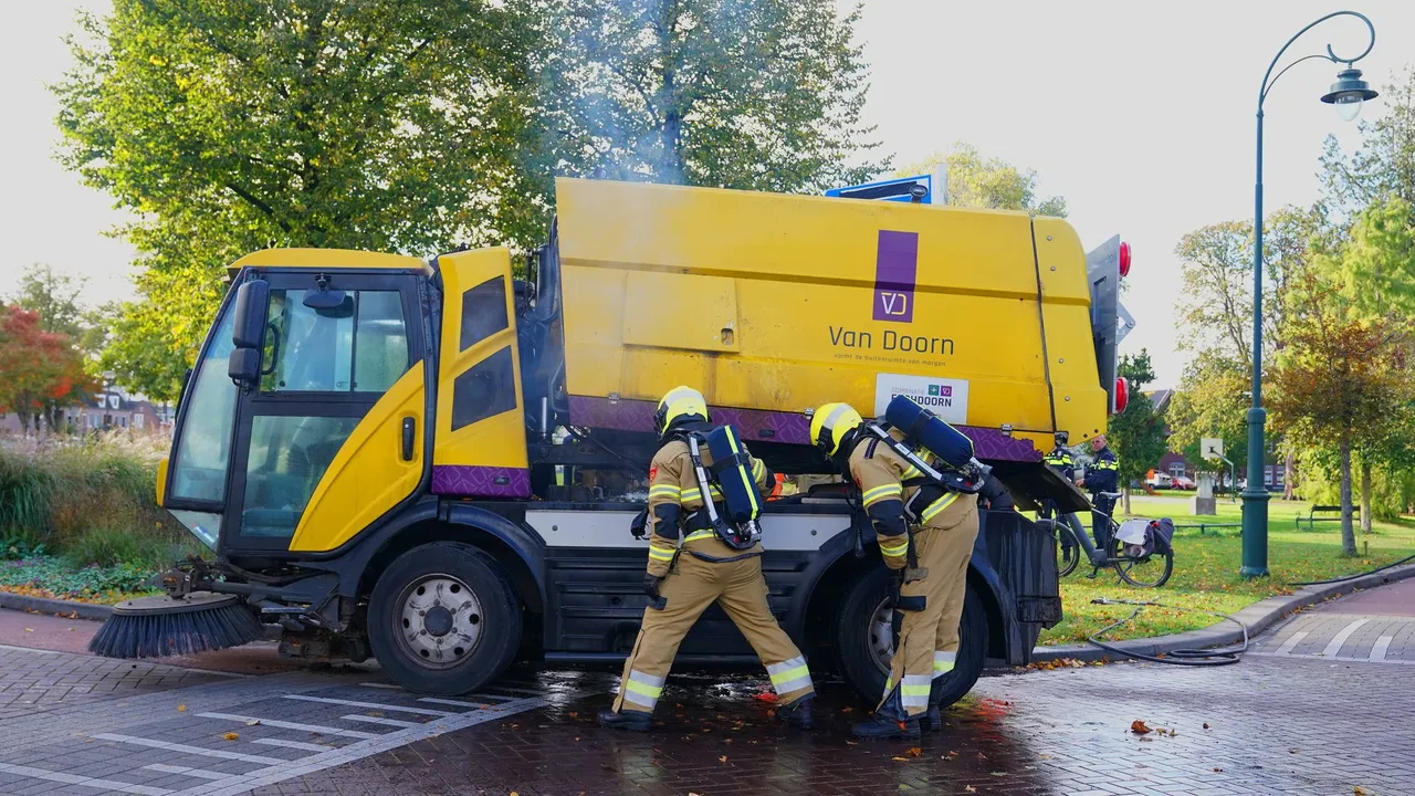 Veegwagen vat vlam in Vught.