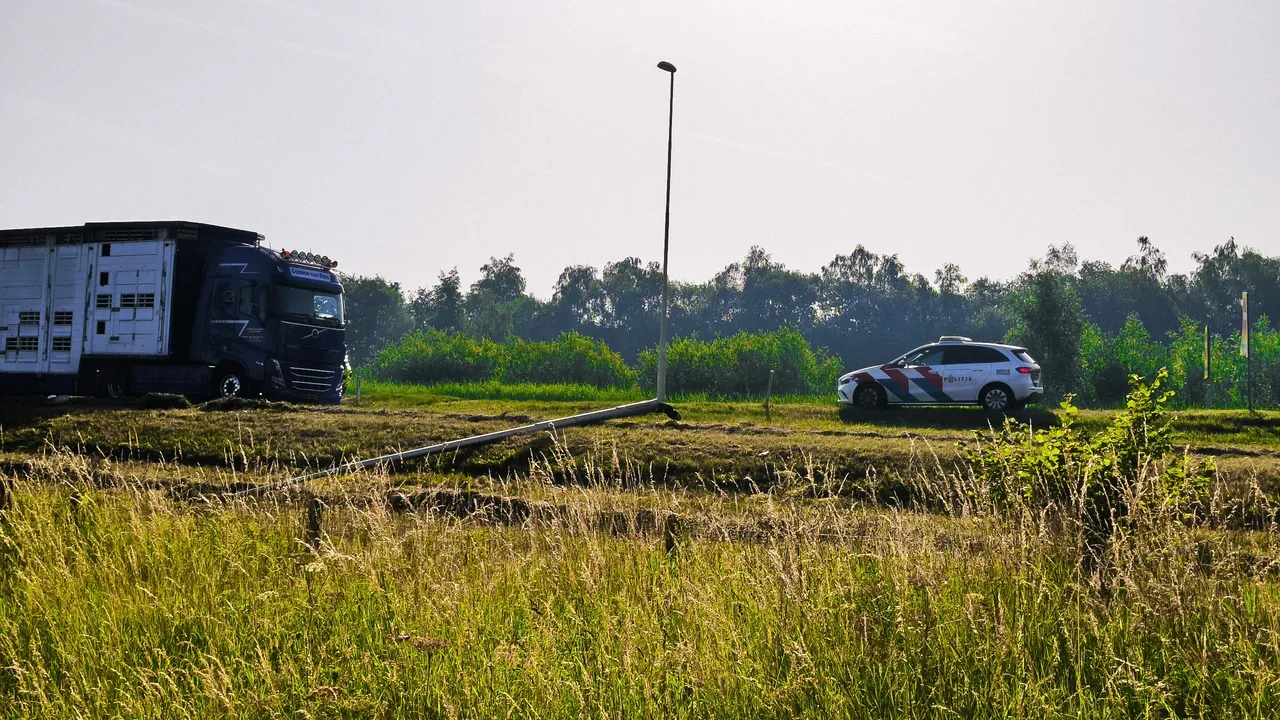 De lantaarnpaal na het ongeluk