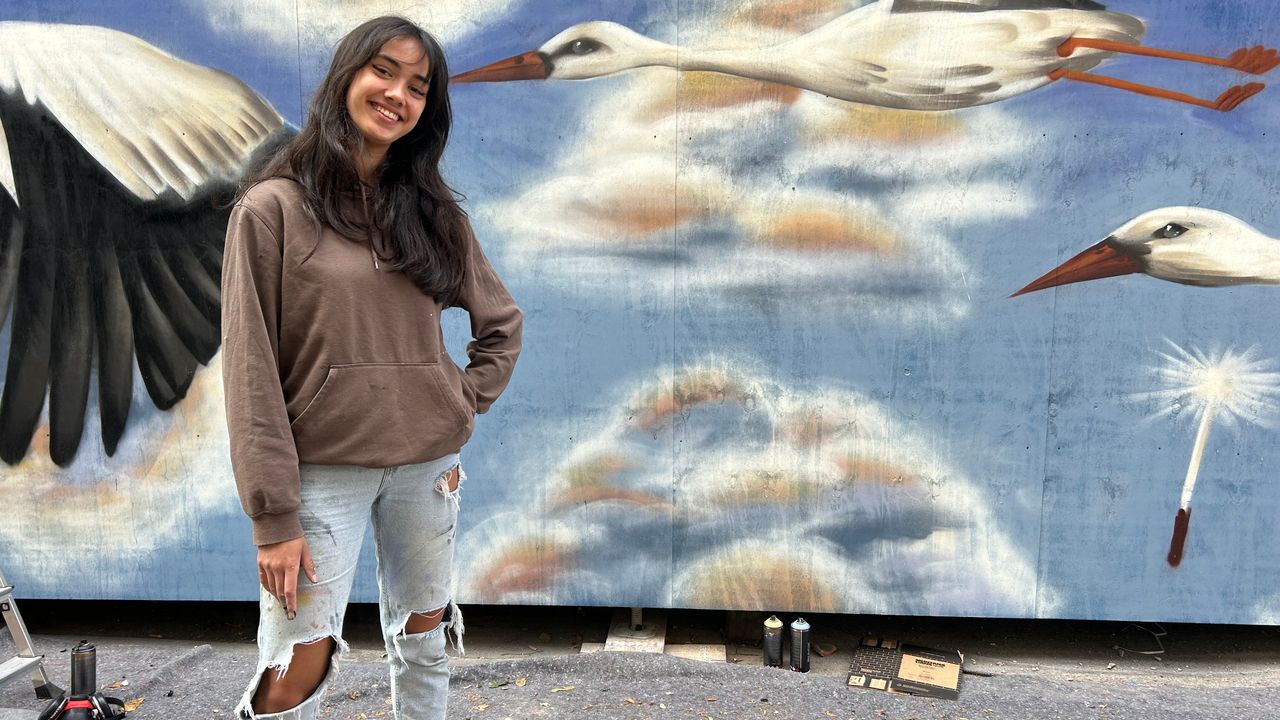 18-jarige kunstenaar maakt muurschildering van 70 vierkante meter in centrum Den Bosch