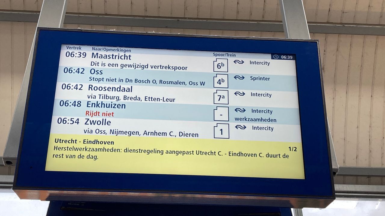 Hele dag veel minder treinen tussen Den Bosch en Utrecht
